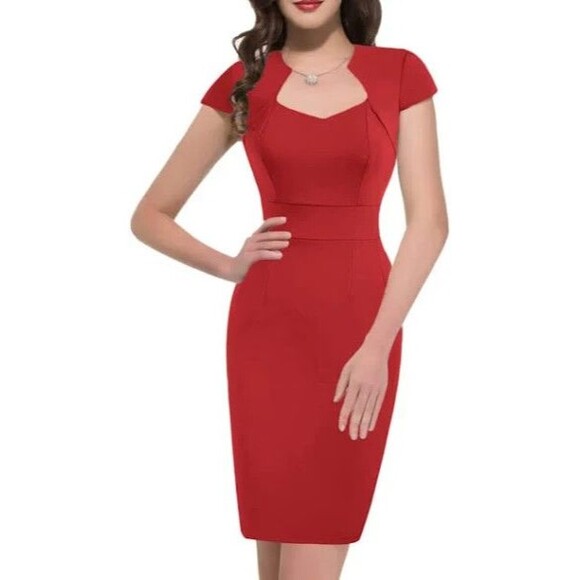 NWT! Grace Karin Womens 50s 60s Red Pencil Dress Bodycon Cap Sleeve Large Pinup - Picture 4 of 4